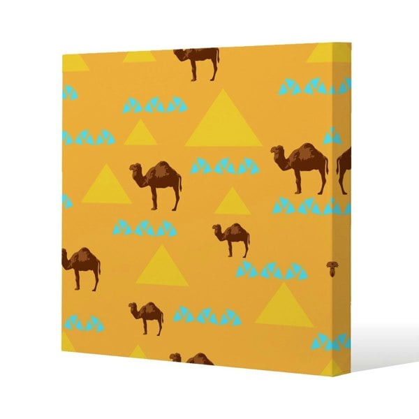 Benjamin Tate Design Seamless pattern with camels Slim Style Canvas Print  20x20cm , 15mm Slim Real wood.