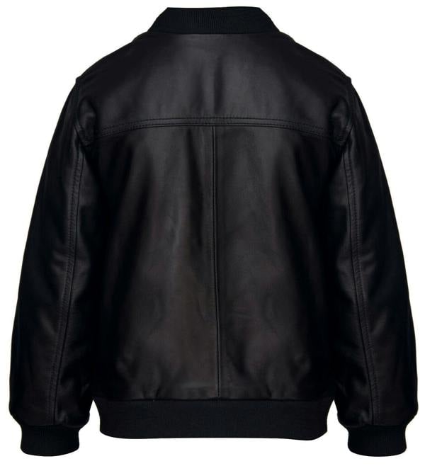 Infinity Leather Kids Unisex Varsity Black Baseball Leather Bomber Black Jacket (1-13Years)