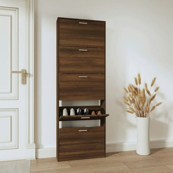 Berkfield Shoe Cabinet Brown Oak 59x17x169 cm Engineered Wood