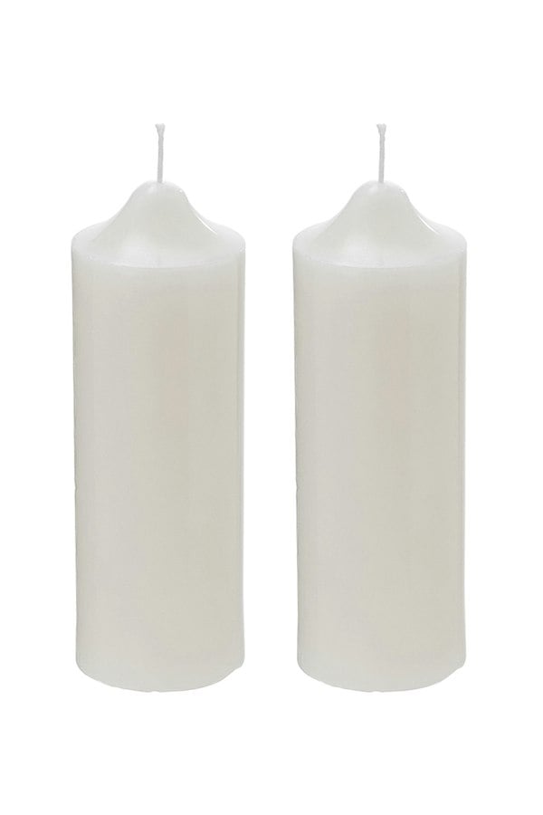 Living and Home 2Pcs White Unscented Cylindrical Candles with  Conical Heads