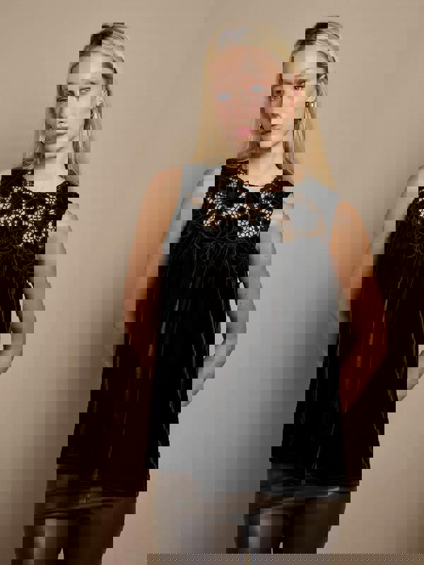 GWD Lucie embroidered Velvet Top – Black