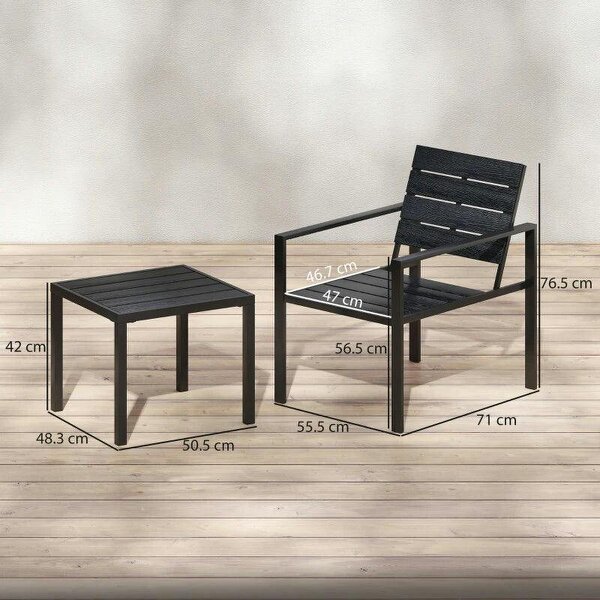 3 Pieces Garden Bistro Set for 2, Outdoor Bistro Table and Chairs with Metal Frame, Plastic Patio Furniture Set