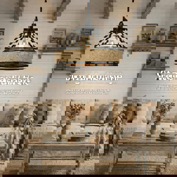 Emitto Modern Ceiling Pendant Light Shade Industrial Hemp Rope Lamp Shade 25cm