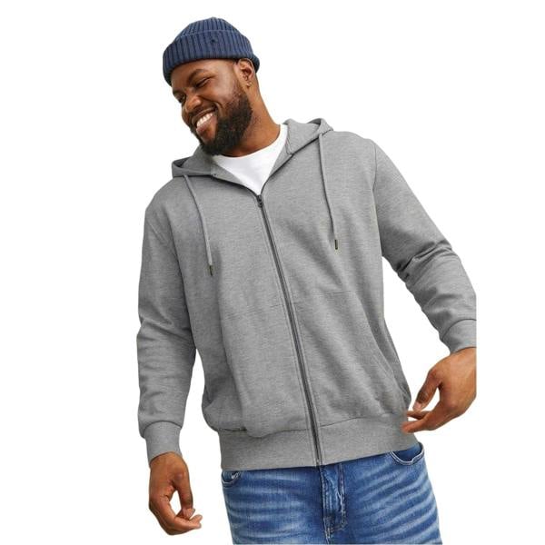 Jack And Jones Mens Big & Tall Full Zip Hoodie - Grey Melange - 