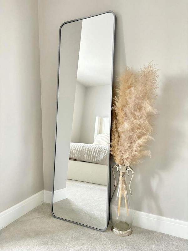 Downton Interiors Stunning Silver Rectangular Metal Frame Wall or Floor Standing Dressing Mirror 145cm x 45cm - Soho Collection