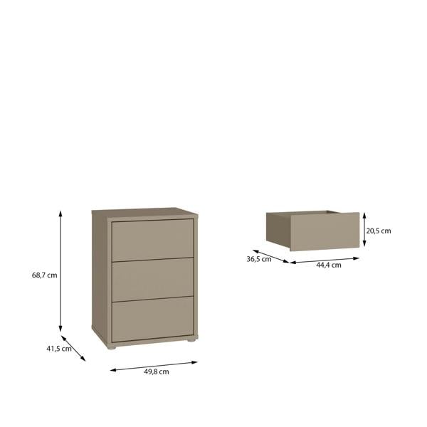 Furniture To Go Alice Springs Bedside Cabinet with 3 Drawers Push-to-Open in Taupe