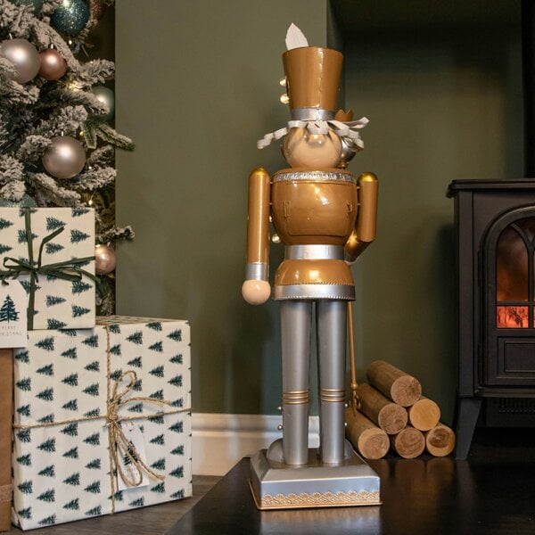 Samuel Alexander 80cm Battery Operated Light up Christmas Gold Nutcracker with LEDs