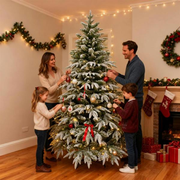 4ft to 10ft Pre-Lit Green Lapland Fir Christmas Trees with Warm White LEDs and Metal Stand image 4