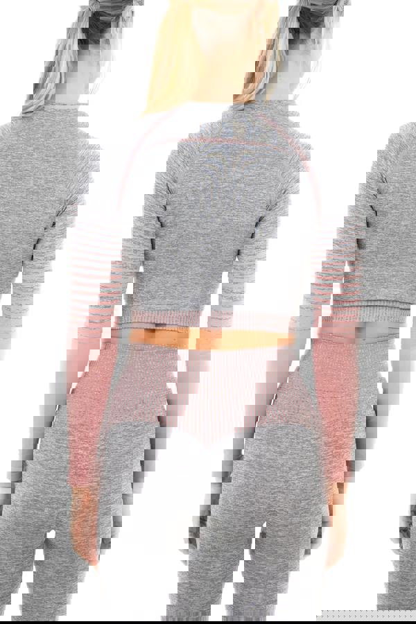 Smart Living Women's Gradient Stripe Seamless Long Sleeve Crop Top - Grey Marl / Pink