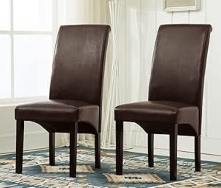 Set of 2 Faux Leather High Back Dining Chairs