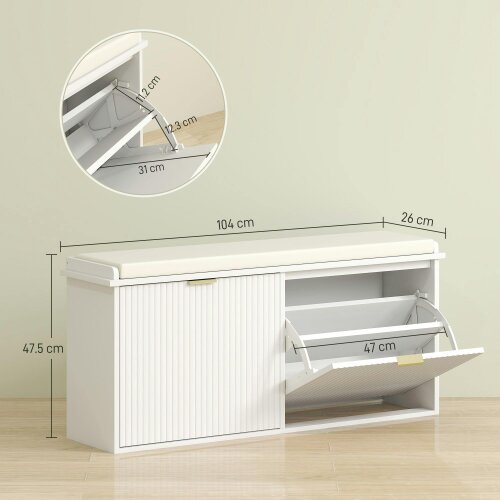 Wyld Haus Fasu Liha Wooden White 10 Pair Shoe Bench With Cushioned Top