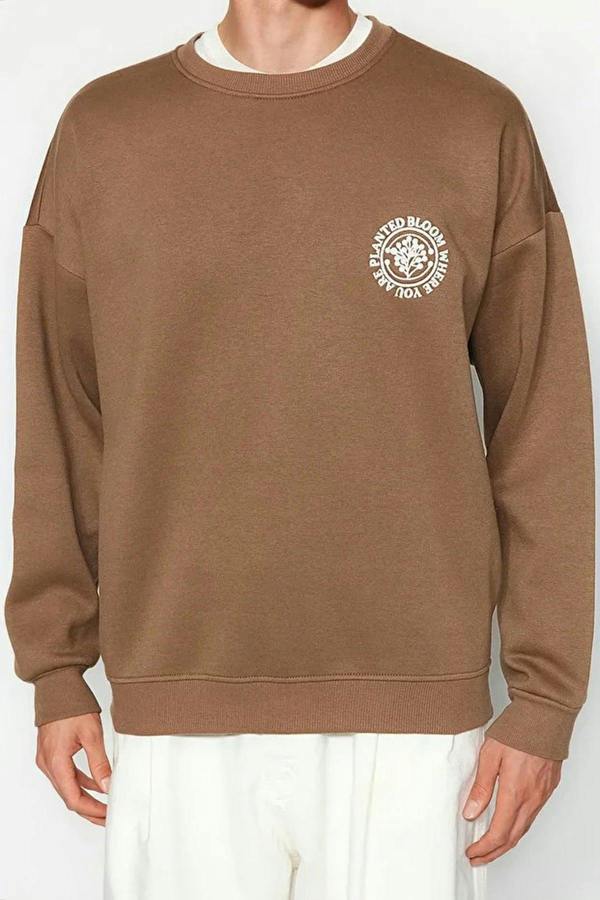 WOVCOR Floral Embroidered Cotton Men's Sweatshirt with Fleece Lining