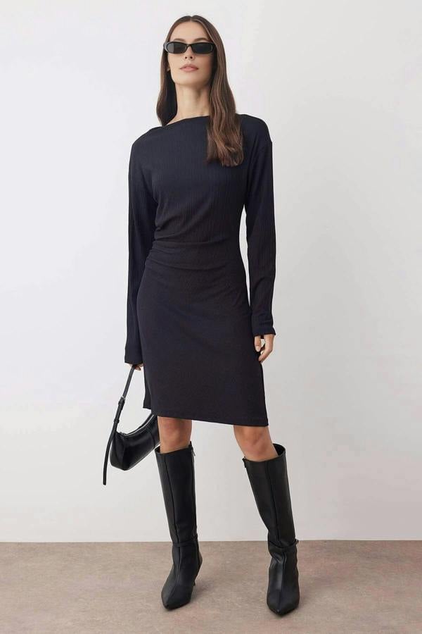 WOVCOR Draped Mini Knitted Dress
