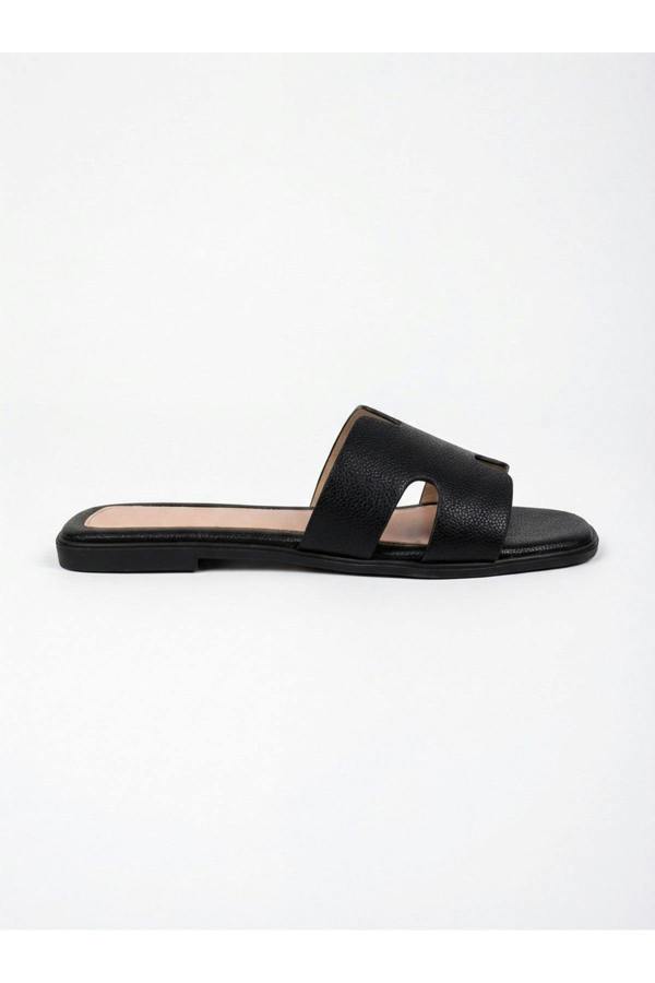 Aria Womens H-Strap Flat Slide Sandals - BLACK