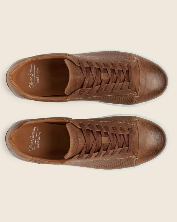 Oliver Sweeney Almada Mens Perforated Leather Trainers - Tan | CHO | Designer Mens Shoes