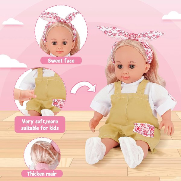 deAO Toys 15 PCS Baby Doll Set 14 inch Baby Doll with 3 Doll Clothes with Portable Accessory