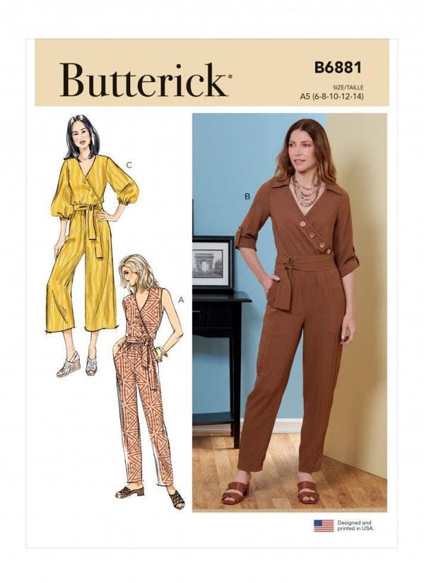 Butterick Sewing Pattern 6881, Jumpsuits, Belts for Women, A5 (6-8-10-12-14) - Intermediate