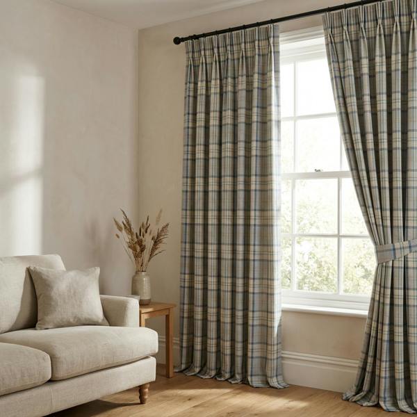 Lewis made-to-measure curtains in Ocean, styled in a living room