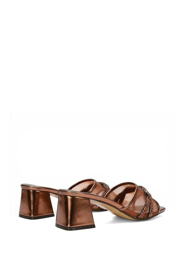 XY LONDON Backless Block Heel Sandals With Crystals and Mesh