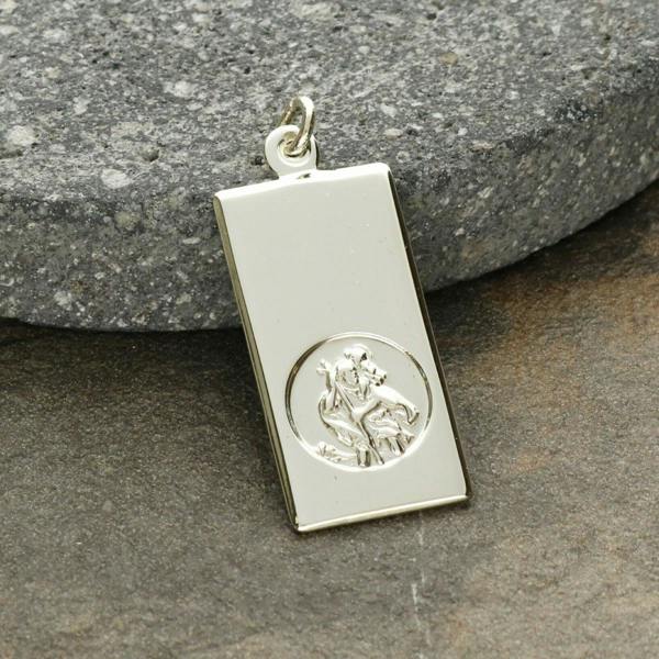 Christopher James of London 9ct White Gold St Christopher Ingot With Optional Engraving and Chain