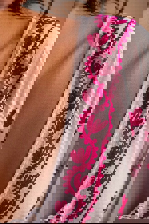 Mykonos Embroidered White Kaftan with Raspberry