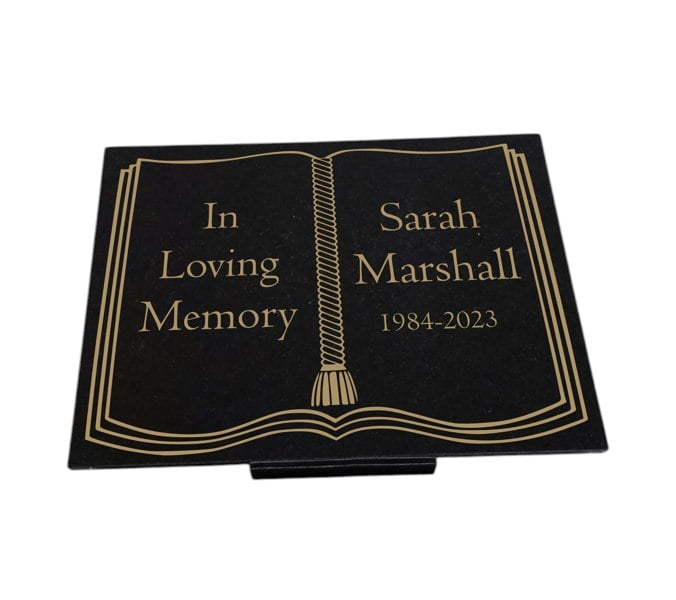 Memorials Direct Granite Memorial Plaque, Book, Bible, Stand Included