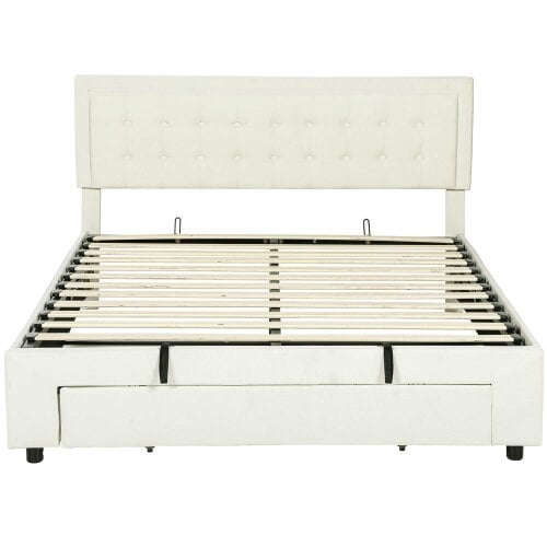 Wyld Haus Zina 5FT King Size Ottoman Bed Frame with Front Divan Drawer Storage Cream