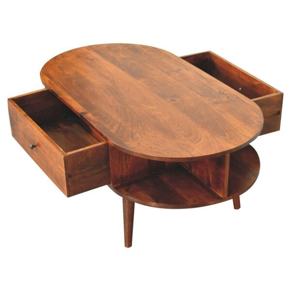 Artisan Furniture Solid Wood Chestnut Oval Coffee Table with 2 Drawers, Brown