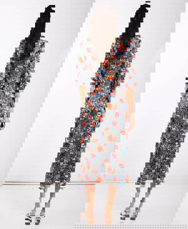 Multicoloured Floral Satin Midi Dress back