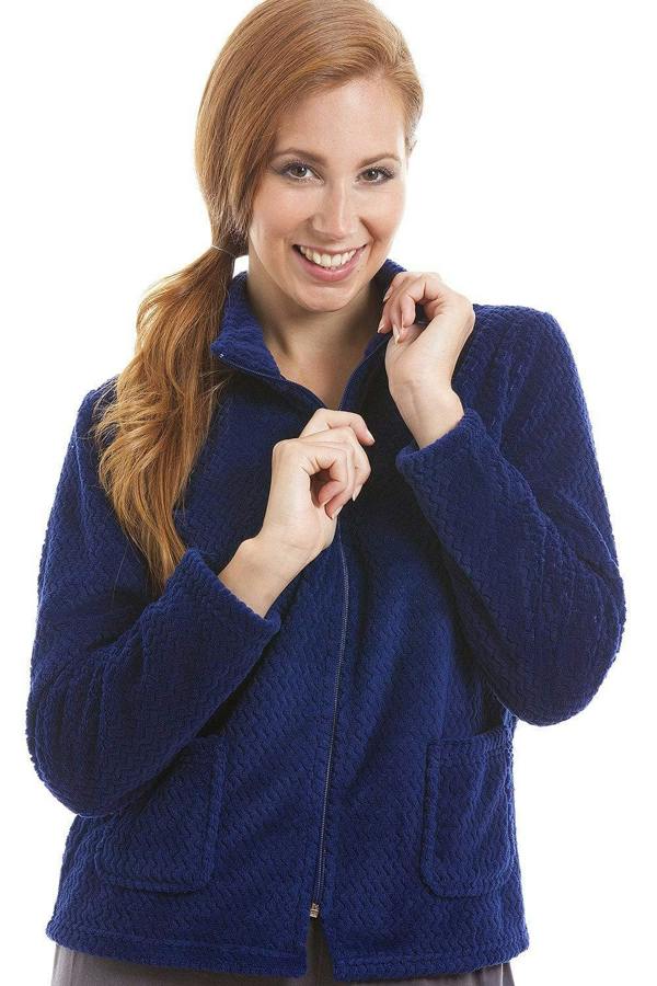 Womens Zip Front Soft Textured Fleece Bed Jackets