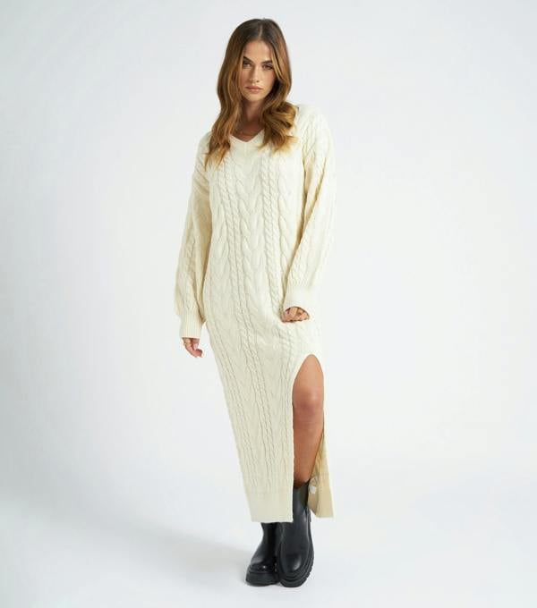 Urban Bliss Cream Midaxi V Neck Dress