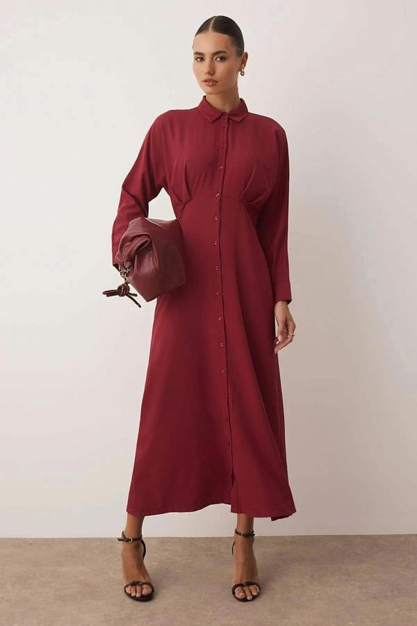 Hoxton Gal Waist-Detail Buttoned Woven Shirt Dress