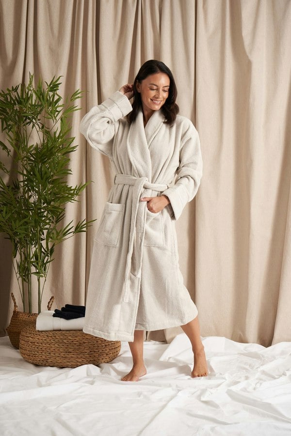 Pretty You London Bamboo Towelling Robe in Light Grey