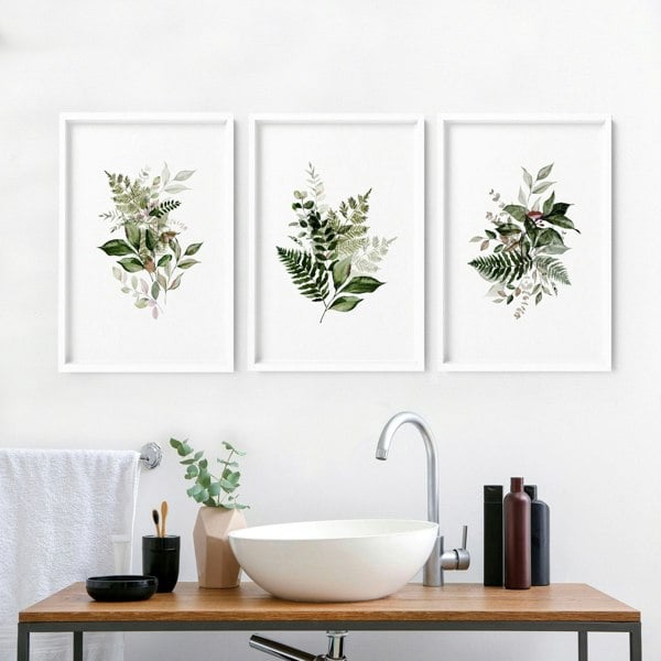 Framed art for bathroom | set of 3 Green Botanical wall art