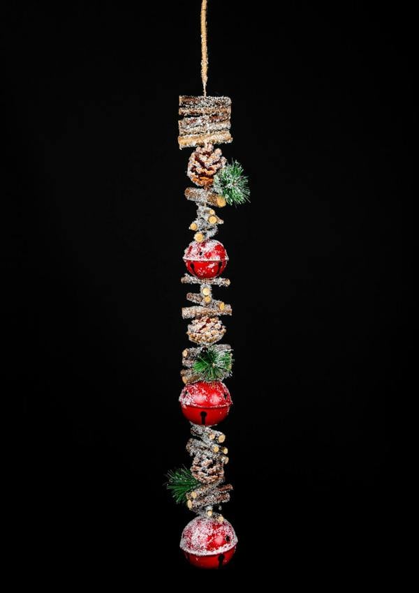 90cm Red Christmas Hanging Decoration with Jingle Bells, Wooden Sticks, Pinecones and Berries image 4