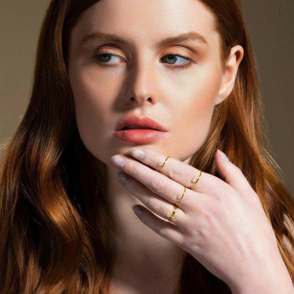 Dainty Gold Triangle Ring for Women with Cubic Zirconia. - namana.london