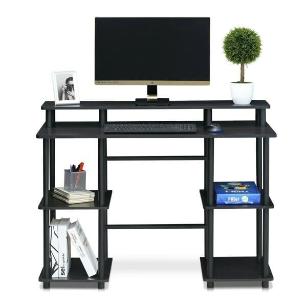 WALPLUS Turn | N | Tube Computer Desk with Top Shelf, Espresso/Black | Modern Desk Designed for Contemporary Interiors
