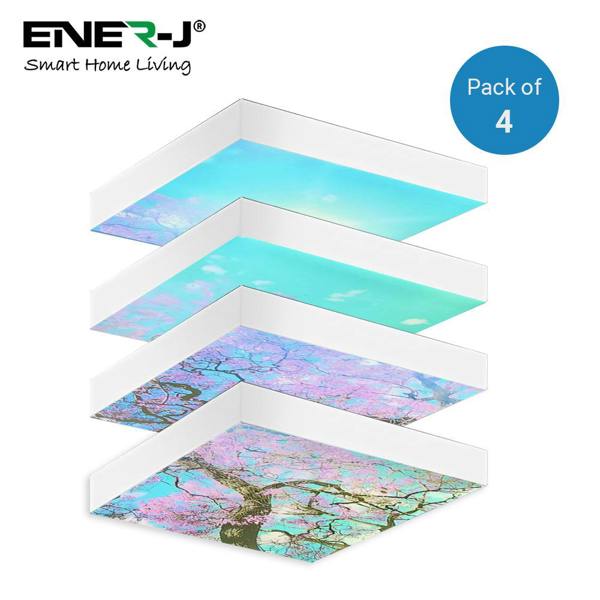 ENER-J LED Sky Cloud Panel with Cherry Blossom Trees 60x60cms set of 4 Panels with Surface Mounting Frames