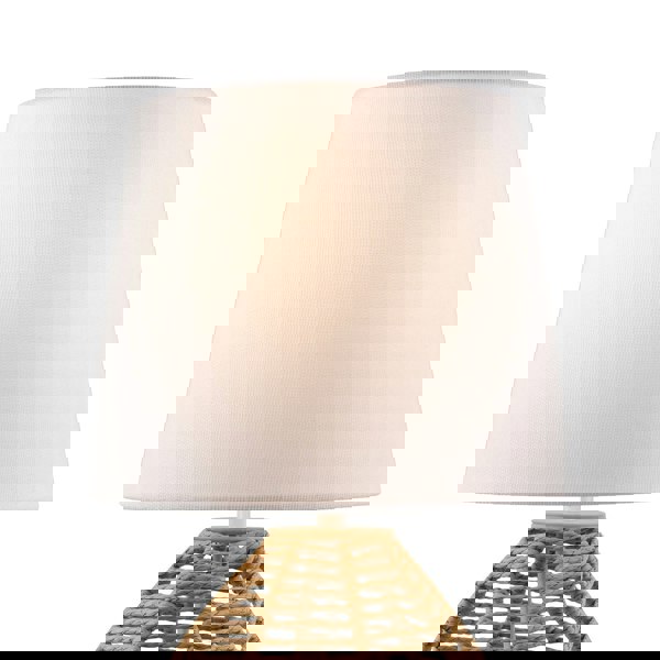 Brown Twisted Paper Table Lamp with White Linen Fabric Drum Shade Image 3