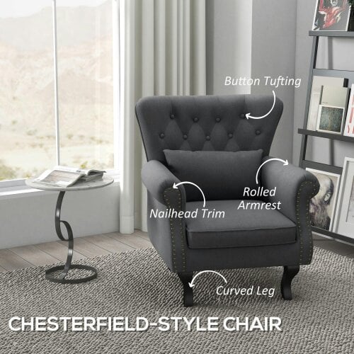 Wyld Haus Rolu Zimo Grey Chesterfield Nail Head Style Accent Chair