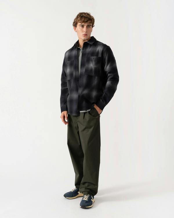 Outfit shot of Belstaff Mens Outpost Shirt Brushed Cotton Flannel - Black