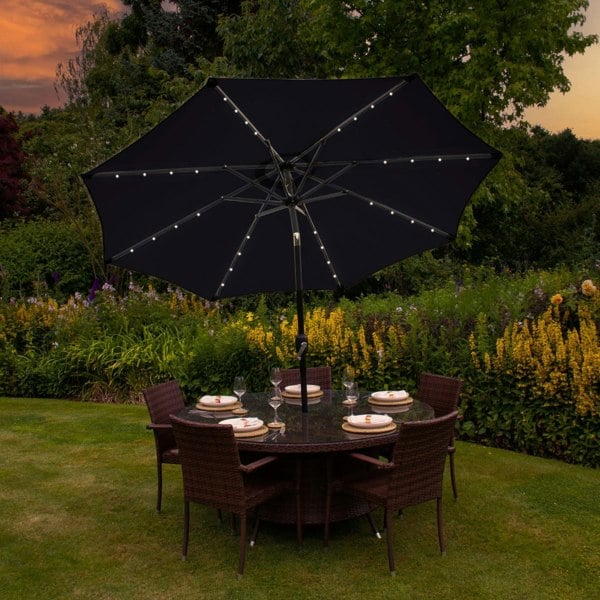 Monstershop Black 2.7m LED Tilt Parasol