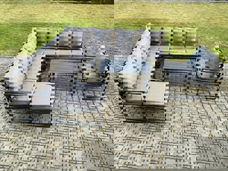 Fimous Aluminium Patio Outdoor Garden Furniture Lounge Corner Sofa Set with Oblong Coffee Table Big Footstool Chair Dark Grey