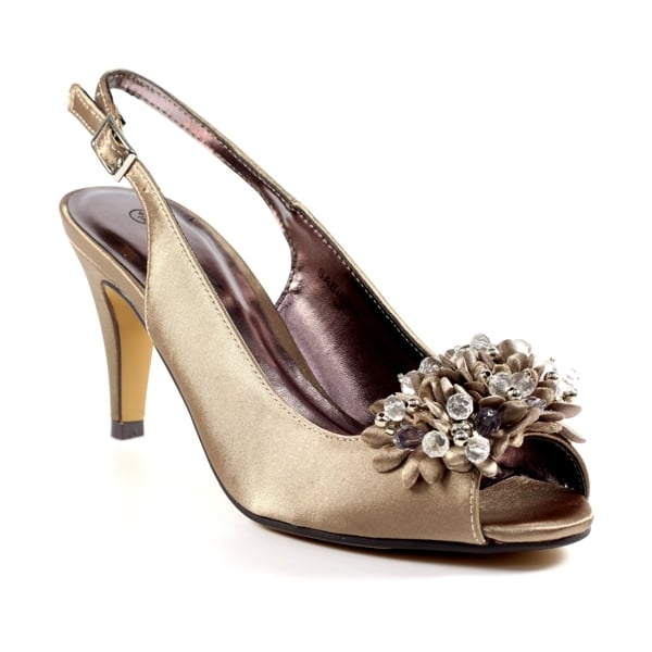 Lunar Women's Sabrina Satin Corsage Slingback Court Shoes - Taupe