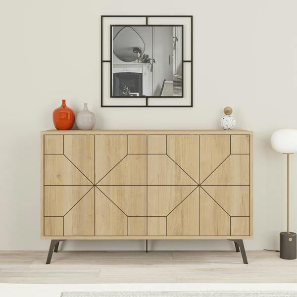 Decortie Dune Geometric 4 Door Sideboard with Metal Legs (W) 123cm
