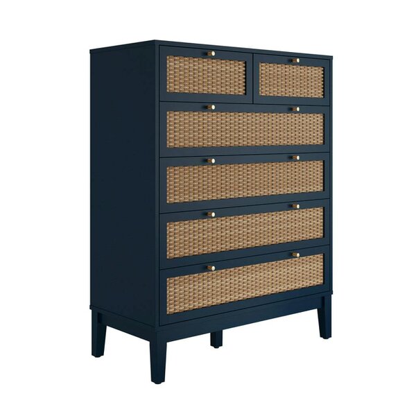 Wyld Haus Waterford Blue Oak and Rattan Chest Of 6 Drawers