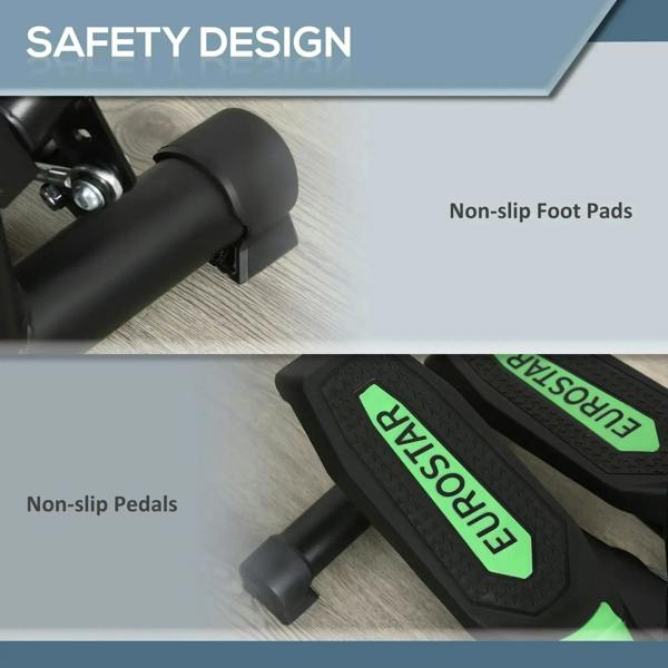 Twister stepper non-slip foot pedals with green grip pads on black base
