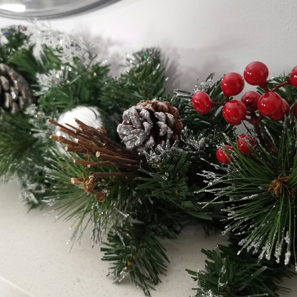 Samuel Alexander Premier 180cm (6ft) Festive Silver Dressed Christmas Garland With Berries Pinecones And Silver Baubles
