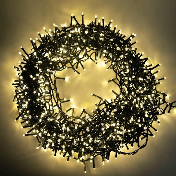 Warm White Compact Christmas String Lights with Green Cable, 8 Effects, Timer and Memory Function, 500 to 2000 LEDs image 1