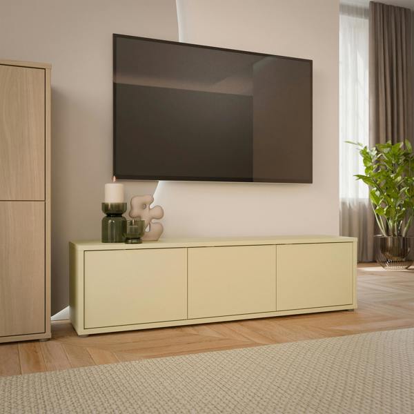 Furniture To Go Alice Springs Wide TV Cabinet with 3 Doors Push-to-Open in Butter Yellow